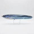 Flying fish pattern JigSkinz lure skin on a saltwater stickbait, on clear stand outdoors